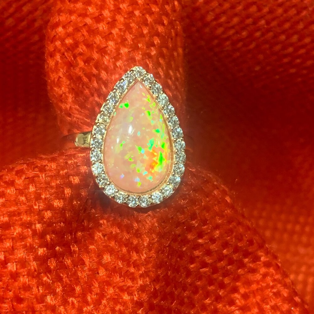 Genuine Sterling Silver Rose Gold Plated Opal Ring